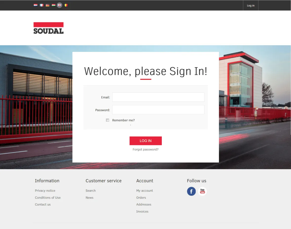 UK Webshop customer login