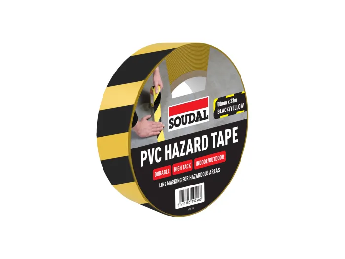 PVC Hazard Tape Yellow-Black 50mm x 33m