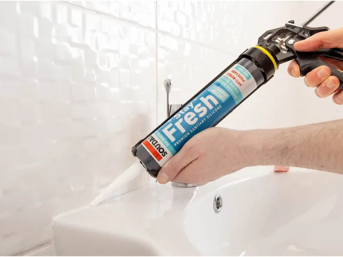 Stay Fresh Acetoxy Sanitary Silicone for use in sealing sinks in bathrooms
